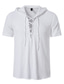 cheap Men&#039;s Casual Shirts-Men&#039;s Shirt Solid Color Hooded Daily Lace up Short Sleeve Tops Cotton Casual White Black Khaki / Summer