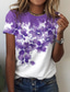 ieftine Tricouri Damă-Pentru femei Tricou Designer Tipărire 3D Floral Grafic Design Manșon scurt Rotund Casual Imprimeu Îmbrăcăminte Îmbrăcăminte Designer De Bază Trifoi Albastru piscină Mov