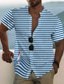 cheap Men&#039;s Printed Shirts-Men&#039;s Shirt Print Striped Graphic Rudder Stand Collar Street Casual Button-Down Print Short Sleeve Tops Designer Casual Fashion Breathable Blue / Summer
