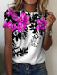 preiswerte T-Shirt-Damen T Shirt Design 3D-Druck Blumen Graphic Design Kurzarm Rundhalsausschnitt Alltag Festtage Bedruckt Kleidung Design Basic Blau Purpur Rosa