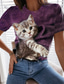זול טישרטים לנשים-בגדי ריקוד נשים חולצה קצרה מעצב הדפסת תלת מימד חתול גראפי 3D עיצוב שרוולים קצרים צווארון עגול קזו&#039;אל דפוס בגדים בגדים מעצב בסיסי תלתן פול ורוד מסמיק