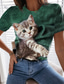 Χαμηλού Κόστους Γυναικεία T-Shirts-Γυναικεία Μπλουζάκι Υψηλής Ποιότητας 3D εκτύπωση Γάτα Γραφική 3D Σχέδιο Κοντομάνικο Στρογγυλή Λαιμόκοψη Causal Στάμπα Ρούχα Ρούχα Υψηλής Ποιότητας Βασικό Πράσινο του τριφυλλιού Θαλασσί Ανθισμένο Ροζ