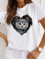 זול טישרטים לנשים-בגדי ריקוד נשים חולצה קצרה מעצב הטבעה חמה חתול גראפי לב עיצוב שרוולים קצרים צווארון עגול קזו&#039;אל דפוס בגדים בגדים מעצב בסיסי לבן שחור