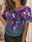 baratos T-Shirts de mulher-Mulheres Camiseta Designer Impressão 3D Floral Gráfico Pássaro Detalhes Manga Curta Decote Redondo Casual Imprimir Roupas Designer Básico Roxo