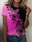 billige T-shirts til kvinde-Dame T-shirt Designer 3D-udskrivning Grafisk Sommerfugl Farveblok Design Kortærmet Rund hals Afslappet Trykt mønster Tøj Tøj Designer Basale Blå Lilla Lyserød