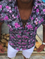 billige Skjorter med trykk for menn-Herre Hawaii skjorte Skjorte Blomstret Aloha Aftæpning Avslappet Daglig Knapp ned Trykt mønster Kortermet Topper Designer Fritid Mote Bekvem Svart / Hvit Lilla Navyblå