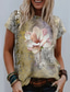 billige T-shirts til kvinde-Dame T-shirt Designer 3D-udskrivning Blomstret Grafisk Design Kortærmet Rund hals Afslappet Ferie Trykt mønster Tøj Tøj Designer Basale Gul