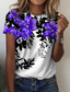 preiswerte T-Shirt-Damen T Shirt Design 3D-Druck Blumen Graphic Design Kurzarm Rundhalsausschnitt Alltag Festtage Bedruckt Kleidung Design Basic Blau Purpur Rosa