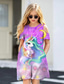 cheap Girl&#039;s 3D Dresses-Girls&#039; A Line Dress Short Sleeve Animal Rainbow Unicorn 3D Printed Graphic Dresses Cute Casual Sweet Above Knee Polyester Dress Summer Spring Kids Daily Holiday Vacation Regular Fit Print