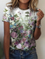 お買い得  レディースＴシャツ-女性用 Tシャツ デザイナー 3Dプリント フラワー グラフィック デザイン 半袖 ラウンドネック カジュアル 祝日 プリント 服装 デザイナー ベーシック グリーン パープル ライトグリーン