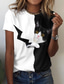 billige T-skjorter til kvinner-Dame T skjorte Designer 3D-utskrift Katt Grafisk 3D Design Kortermet Rund hals Avslappet Trykt mønster Klær Klær Designer Grunnleggende Svart