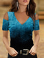 preiswerte T-Shirt-Damen T Shirt Designer Kurzarm Galaxis 3D-Druck V Ausschnitt Alltag Wochenende Ausgeschnitten Bedruckt Kleidung Designer Basic Grün Blau Rosa