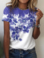 baratos T-Shirts de mulher-Mulheres Camiseta Designer Impressão 3D Floral Gráfico Detalhes Manga Curta Decote Redondo Casual Imprimir Roupas Designer Básico Verde Azul Roxo