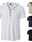 cheap Men&#039;s Casual Shirts-Men&#039;s Shirt Solid Color Hooded Daily Lace up Short Sleeve Tops Cotton Casual White Black Khaki / Summer