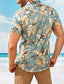 billiga Skjortor med tryck för män-Herr Skjorta Hawaii skjorta Aloha Löv Nedvikt Svart Vit Kaki Tryck Utomhus Gata Kortärmad Button-Down Kläder Mode Designer Ledigt Andningsfunktion