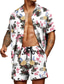 billiga Skjortuppsättningar för män-Herr Hawaii skjorta T-shirt Uppsättning Grafisk Aloha Nedvikt Silver Röd / vit Grön / svart Havsblått Olivgrön 3D-tryck Ledigt Dagligen Kortärmad 3D Kläder Designer Strandstil