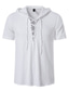 cheap Men&#039;s Casual Shirts-Men&#039;s Shirt Solid Colored Hooded Street Casual Lace up Button-Down Short Sleeve Tops Casual Fashion Breathable Comfortable White L