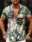 billige Hawaiiskjorter-Herre Skjorte Hawaii skjorte Aloha Blade Aftæpning Lilla Grøn / Hvid Grå Trykt mønster Afslappet Daglig Kortærmet Knap ned Trykt mønster Tøj Mode Designer Afslappet
