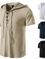 levne pánské neformální košile-pánská košile jednobarevná s kapucí street ležérní šněrování zapínání na knoflíky topy s krátkým rukávem ležérní móda prodyšná pohodlná bílá l