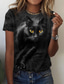 رخيصةأون تيشيرتات نسائية-نسائي تي شيرت مصمم طباعة ثلاثية الأبعاد قطة الرسم 3D التصميم كم قصير رقبة دائرية فضفاض طباعة ملابس ملابس مصمم أساسي أسود