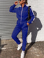 preiswerte Damen zweiteilige Anzüge-Damen Zweiteiler Outfits Set Langarm Reißverschluss Kapuzenjacken mit Jogginghose Jogger lässiger Trainingsanzug Sportbekleidung(blau,3x-groß)