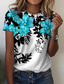 levne Dámská trička-Dámské Tričko Designové 3D tisk Květinový Grafika Design Krátký rukáv Kulatý Ležérní Dovolená Tisk Oblečení Oblečení Designové Základní Vodní modrá Fialová Světlá růžová