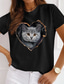 ieftine Tricouri Damă-Pentru femei Tricou Designer Ștampilare la cald Pisica Grafic Inimă Design Manșon scurt Rotund Casual Imprimeu Îmbrăcăminte Îmbrăcăminte Designer De Bază Alb Negru