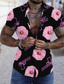 ieftine Cămăși pentru bărbați cu imprimeu-Bărbați Cămașă Imprimeu Floral Răsfrânt Stradă Casual Buton în jos Imprimeu Manșon scurt Topuri Casual Modă Designer  Respirabil Roz Îmbujorat
