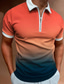 billige klassisk polo-golfskjorte for menn andre trykk gradient klassisk krage street casual glidelås patchwork kortermede topper casual mote klassisk streetwear oransje sommerskjorter