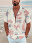 billige Skjorter med tryk til mænd-Herre Skjorte Trykt mønster Kokos palme Aftæpning Gade Afslappet Knap ned Trykt mønster Kortærmet Toppe Afslappet Mode Designer Åndbart Beige