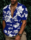 tanie Koszule hawajskie-Męskie Koszula Letnia koszula Koszula hawajska Kwiaty Wieczorne Czerwony Granatowy Fioletowy Zielony Nadruk Na zewnątrz Ulica Krótki rękaw Nadruk Przycisk w dół Odzież Moda Designerskie Codzienny