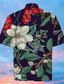 tanie Koszule hawajskie-Męskie Koszula Kwiaty Wieczorne Biały + Czarny Granatowy Zielony Nadruk Na zewnątrz Ulica Krótki rękaw Przycisk w dół Nadruk Odzież Moda Hawajskie Designerskie Codzienny