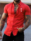 cheap Men&#039;s Casual Shirts-Men&#039;s Shirt Summer Shirt Letter Turndown Red Blue Khaki Street Casual Short Sleeve Button-Down Clothing Apparel Fashion Casual Comfortable