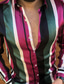 billiga Skjortor med tryck för män-Herr Skjorta Randig Nedvikt Gata Ledigt Button-Down Långärmad Blast Ledigt Mode Bekväm Svart / röd Grön Purpur / Strand