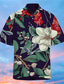 ieftine Cămașă Hawaiană-Bărbați Cămașă Floral Răsfrânt Alb + Negru Bleumarin Trifoi Imprimeu În aer liber Stradă Manșon scurt Buton în jos Imprimeu Îmbrăcăminte Modă Hawaiană Designer Casual