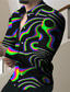 billiga Skjortor med tryck för män-Herr Skjorta Tryck Grafisk 3D Print Nedvikt Gata Ledigt Button-Down Mönster Långärmad Blast Designer Ledigt Mode Andningsfunktion Grön Svart Purpur / Sommar