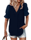 abordables Camisetas de mujer-Nueva camisa de gasa con cuello en V popular transfronteriza, top de manga corta con bola de piel para mujer