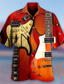 Недорогие Гавайские рубашки-Муж. Гавайская рубашка Рубашка Музыкальный инструмент Отложной Для улицы Повседневные 3D Кнопка вниз Верхушки Оригинальный рисунок На каждый день Мода Дышащий Красный / Лето