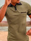 cheap Classic Polo-Men&#039;s Shirt Polo Shirt Outdoor Street Turndown Zip Short Sleeve Fashion Casual Striped Zipper Quarter Zip Summer Spring Fall Regular Fit Blue-Green Shirt