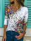 お買い得  レディースＴシャツ-女性用 日常 週末 幾何 ペインティング Tシャツ カラーブロック 幾何学模様 長袖 プリント Ｖネック ベーシック トップの グリーン ベージュ S / 3Dプリント