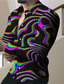 cheap Men&#039;s Printed Shirts-Men&#039;s Shirt Print Graphic Optical Illusion Turndown Street Casual Button-Down Print Long Sleeve Tops Designer Casual Fashion Breathable Green Black Purple / Summer