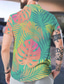 cheap Men&#039;s Printed Shirts-Men&#039;s Shirt Print Leaves Turndown Street Casual Button-Down Print Short Sleeve Tops Casual Fashion Designer Hawaiian Green