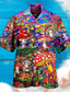Недорогие Гавайские рубашки-Муж. Рубашка Гавайская рубашка Гриб Отложной Черный Желтый Черныйлиловый Красный Лиловый на открытом воздухе Для улицы 3D Кнопка вниз Одежда Мода Оригинальный рисунок На каждый день Дышащий