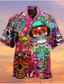 baratos Camisas havaianas-Homens Camisa Social camisa de verão Camisa havaiana Gráfico Caveiras Aberto para a Lateral Vermelho Azul Roxo Verde Estampado Ao ar livre Rua Manga Curta Botão para baixo Roupa Havaiana Designer