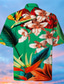 Недорогие Гавайские рубашки-Муж. Рубашка Летняя рубашка Цветочный принт Отложной Зеленый С принтом на открытом воздухе Для улицы С короткими рукавами Кнопка вниз С принтом Одежда