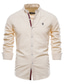 levne Košile k obleku-pánská společenská košile jednobarevná stojací límeček pouliční ležérní zapínání na knoflíky topy s dlouhým rukávem ležérní móda prodyšné pohodlné bílé šedé khaki letní košile