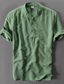 billige mænds fritidsskjorter-herreskjorte ensfarvet krave street sport udendørs kortærmede toppe bomuld afslappet dagligt åndbar komfortabel henley lyseblå grøn råhvid / sommer/strand