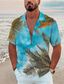 cheap Men&#039;s Printed Shirts-Men&#039;s Shirt Print Leaves Turndown Street Casual Button-Down Print Short Sleeve Tops Casual Fashion Designer Breathable Blue