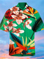 Недорогие Гавайские рубашки-Муж. Рубашка Летняя рубашка Цветочный принт Отложной Зеленый С принтом на открытом воздухе Для улицы С короткими рукавами Кнопка вниз С принтом Одежда