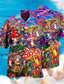Недорогие Гавайские рубашки-Муж. Рубашка Гавайская рубашка Гриб Отложной Черный Желтый Черныйлиловый Красный Лиловый на открытом воздухе Для улицы 3D Кнопка вниз Одежда Мода Оригинальный рисунок На каждый день Дышащий